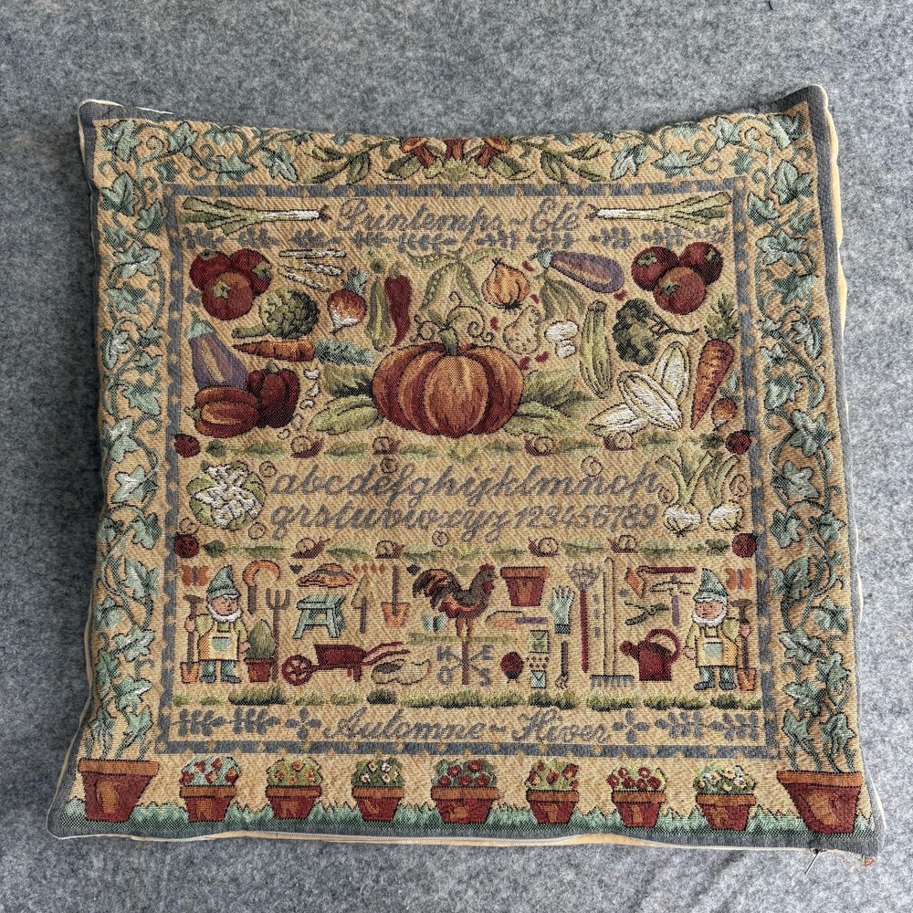 Garden Harvest Tapestry Pillow Cover 18x18 Velvet Multicolor Country Decor FLAW